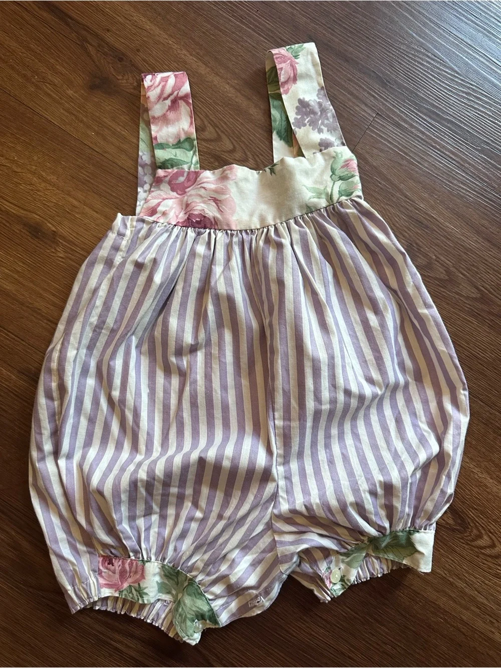 Vintage floral and striped romper and top set
